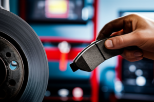 Professional mechanic inspecting brake pads at Hyperion Auto Repair in Los Angeles