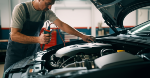 Professional mechanic performing engine diagnostic repair at Hyperion Auto Repair in Los Angeles