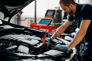 Professional ASE-certified mechanic performing engine diagnostic repair at Hyperion Auto Repair in Los Angeles