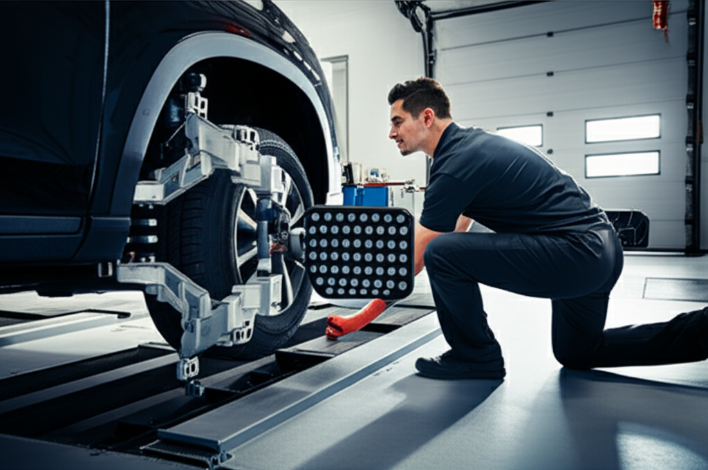 Auto Frame Straightening Service – Expert Technicians in Los Angeles Professional mechanic performing frame straightening at Hyperion Auto Repair in Los Angeles