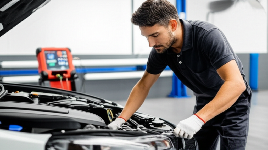 Car Tune-Up Service – Expert Auto Repair in Los Angeles Professional mechanic performing car tune-up service at Hyperion Auto Repair in Los Angeles