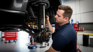 Professional mechanic performing suspension repair at Hyperion Auto Repair in Los Angeles