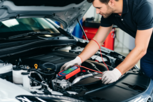 ASE-certified mechanic performing check engine light diagnostic scan at Hyperion Auto Repair in Los Angeles