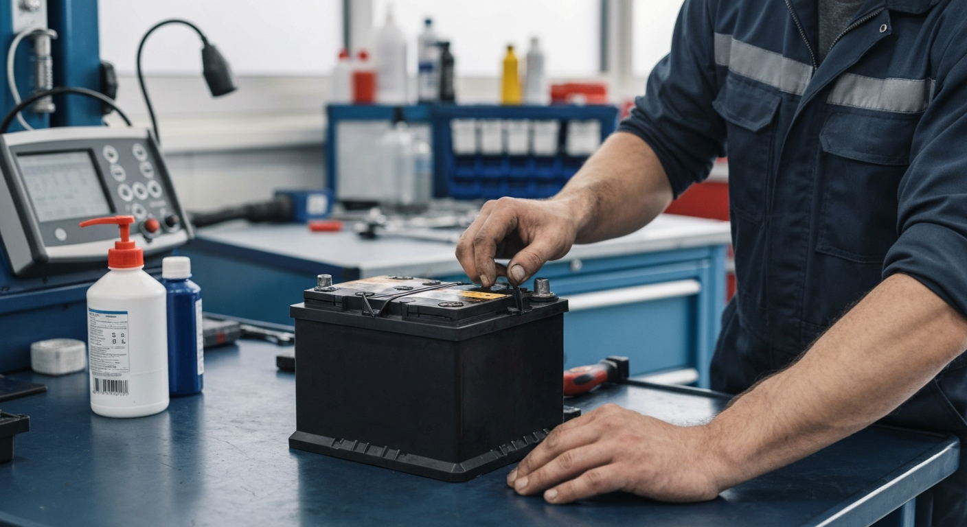 Car Battery Replacement Service – Hyperion Auto Repair Los Angeles Professional mechanic replacing car battery at Hyperion Auto Repair in Los Angeles