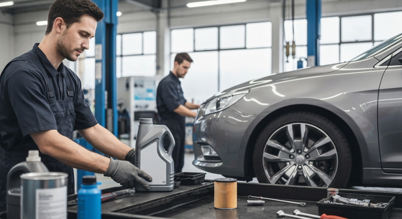 Professional mechanic performing an oil change at Hyperion Auto Repair in Los Angeles