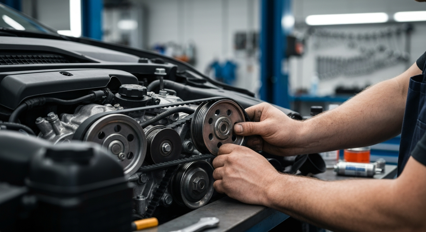 Serpentine Belt Replacement Service at Hyperion Auto Repair – Los Angeles Professional mechanic installing serpentine belt replacement at Hyperion Auto Repair Los Angeles
