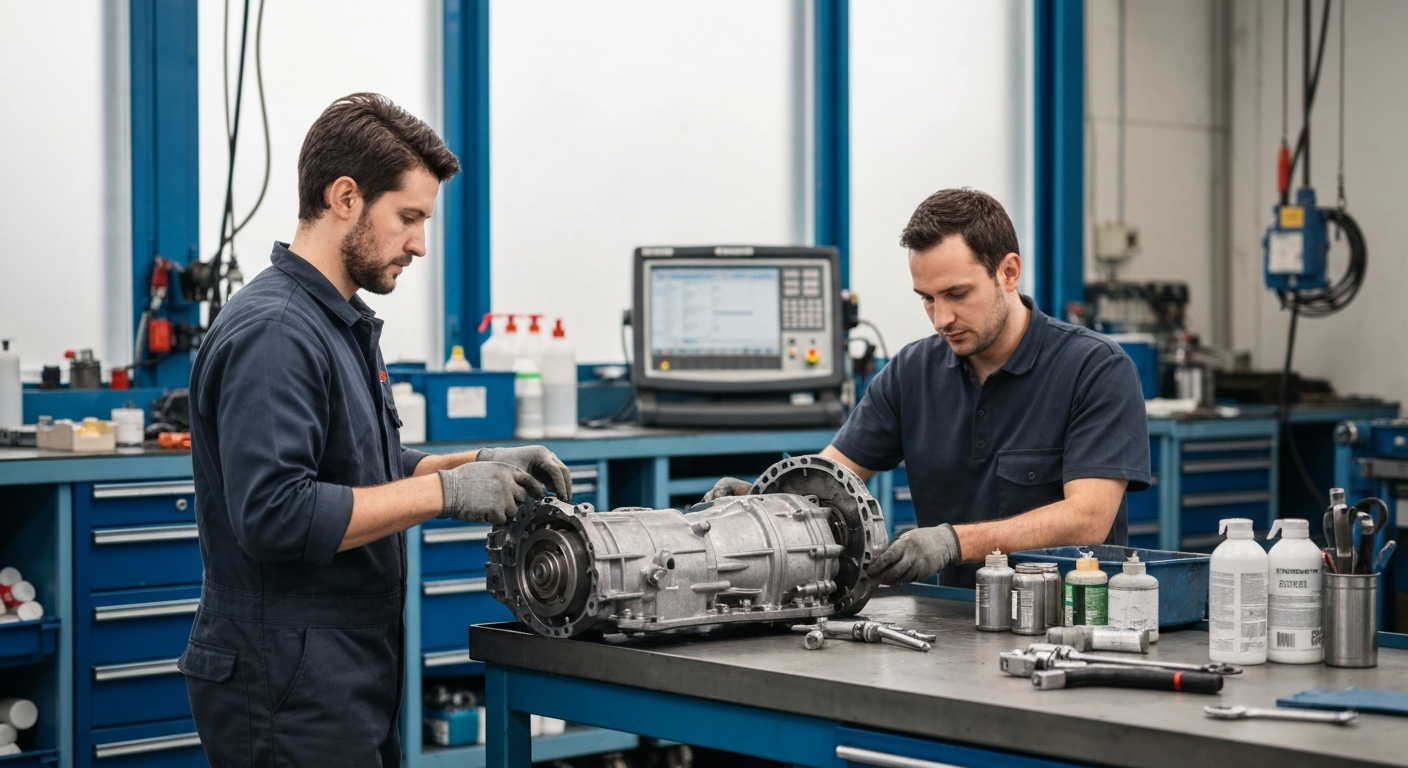 Professional mechanic performing transmission repair service at Hyperion Auto Repair in Los Angeles