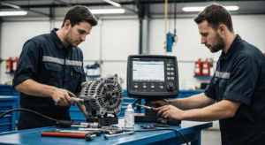 Professional alternator inspection and testing at Hyperion Auto Repair in Los Angeles for replacement cost guide