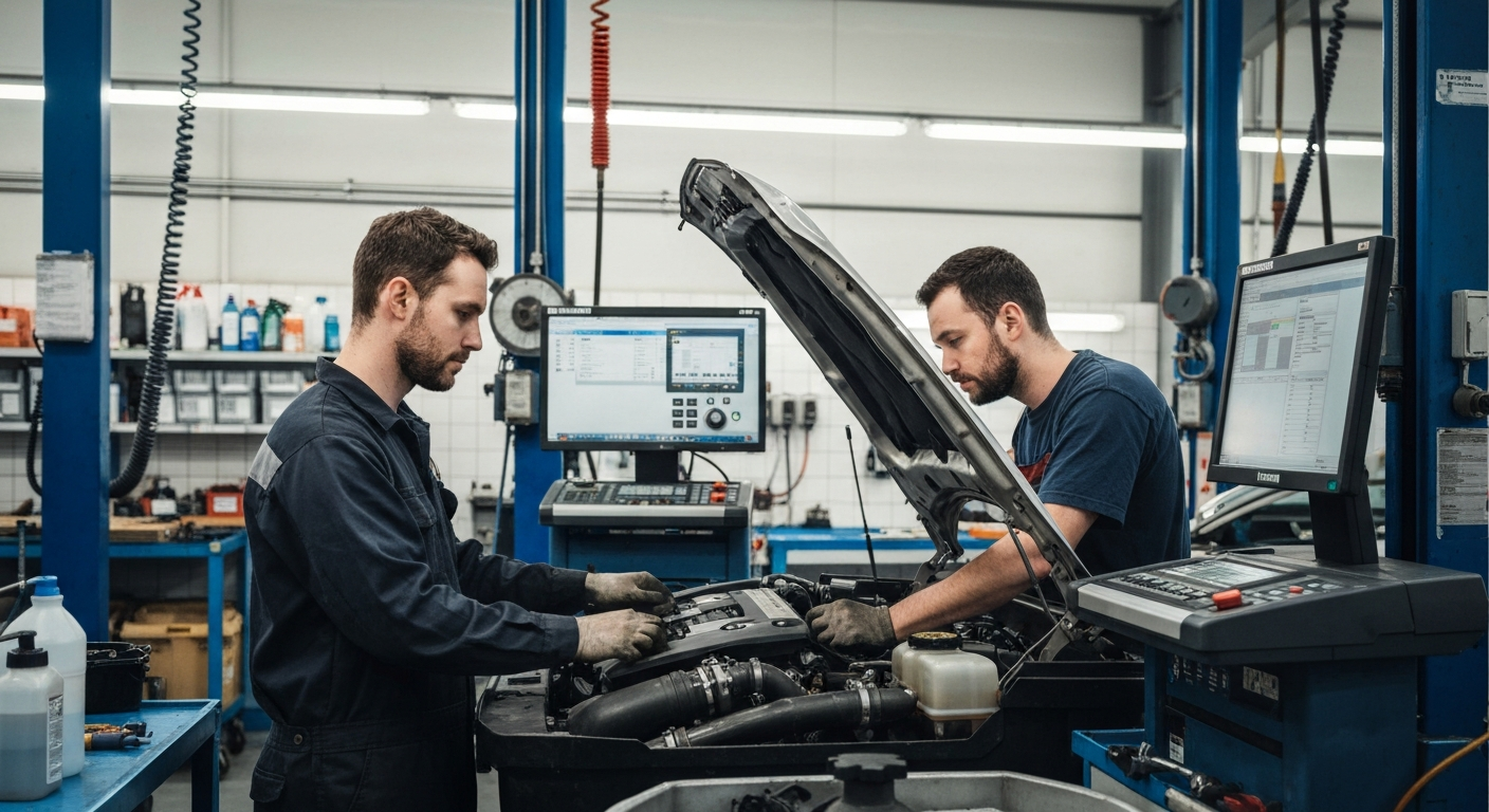 Auto Repair Shops Near Me Los Angeles – Professional Mechanic Service Professional ASE-certified mechanic performing vehicle diagnostics at Hyperion Auto Repair in Los Angeles