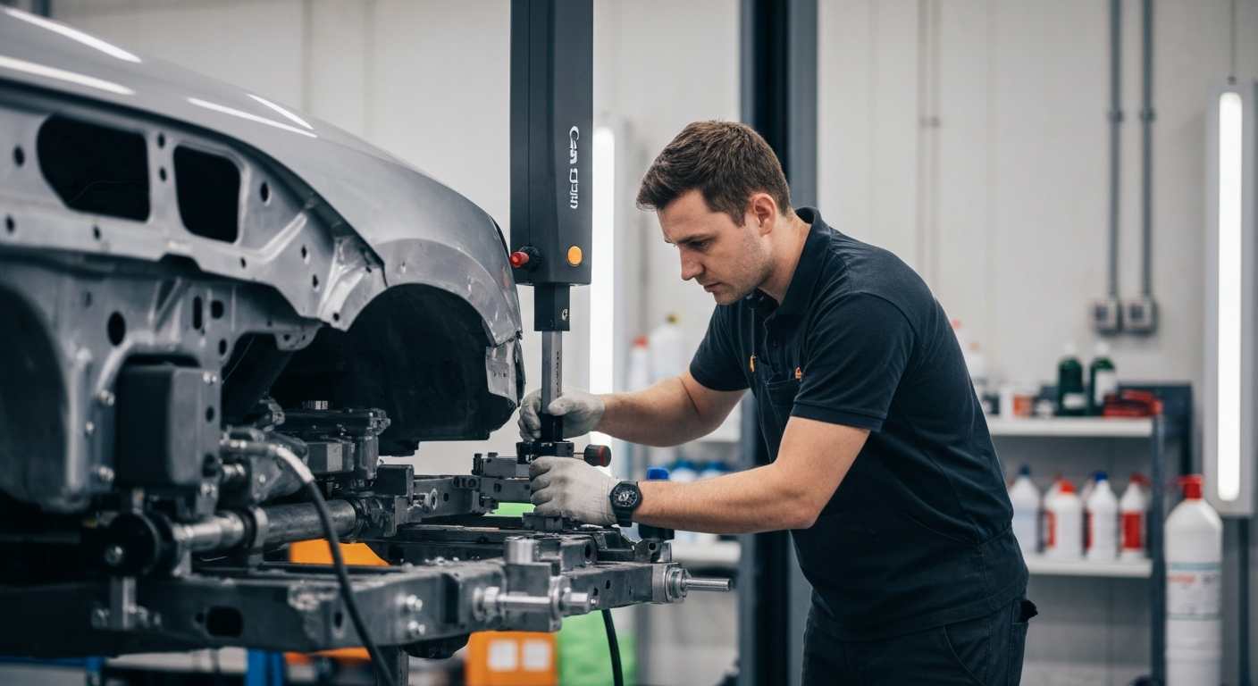 Professional frame straightening repair using laser measuring equipment at Hyperion Auto Repair in Los Angeles