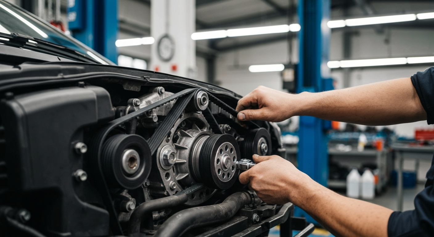 Serpentine Belt Replacement Service – Hyperion Auto Repair Los Angeles Professional mechanic performing serpentine belt replacement at Hyperion Auto Repair in Los Angeles