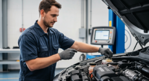 Professional transmission fluid check at ASE-certified auto repair shop in Los Angeles
