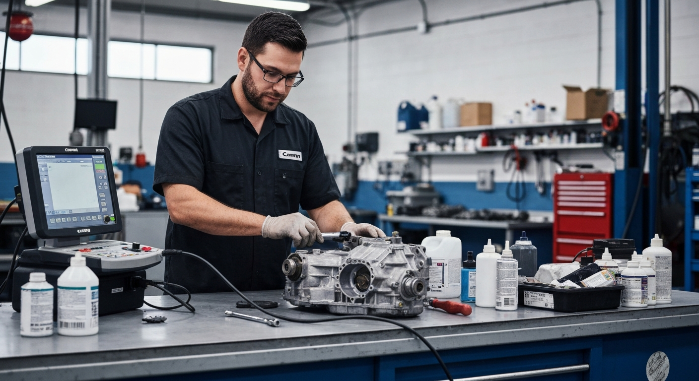 ASE-certified mechanic performing transmission repair service at Hyperion Auto Repair in Los Angeles