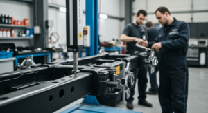 Professional auto frame alignment laser measurement system at Hyperion Auto Repair in Los Angeles