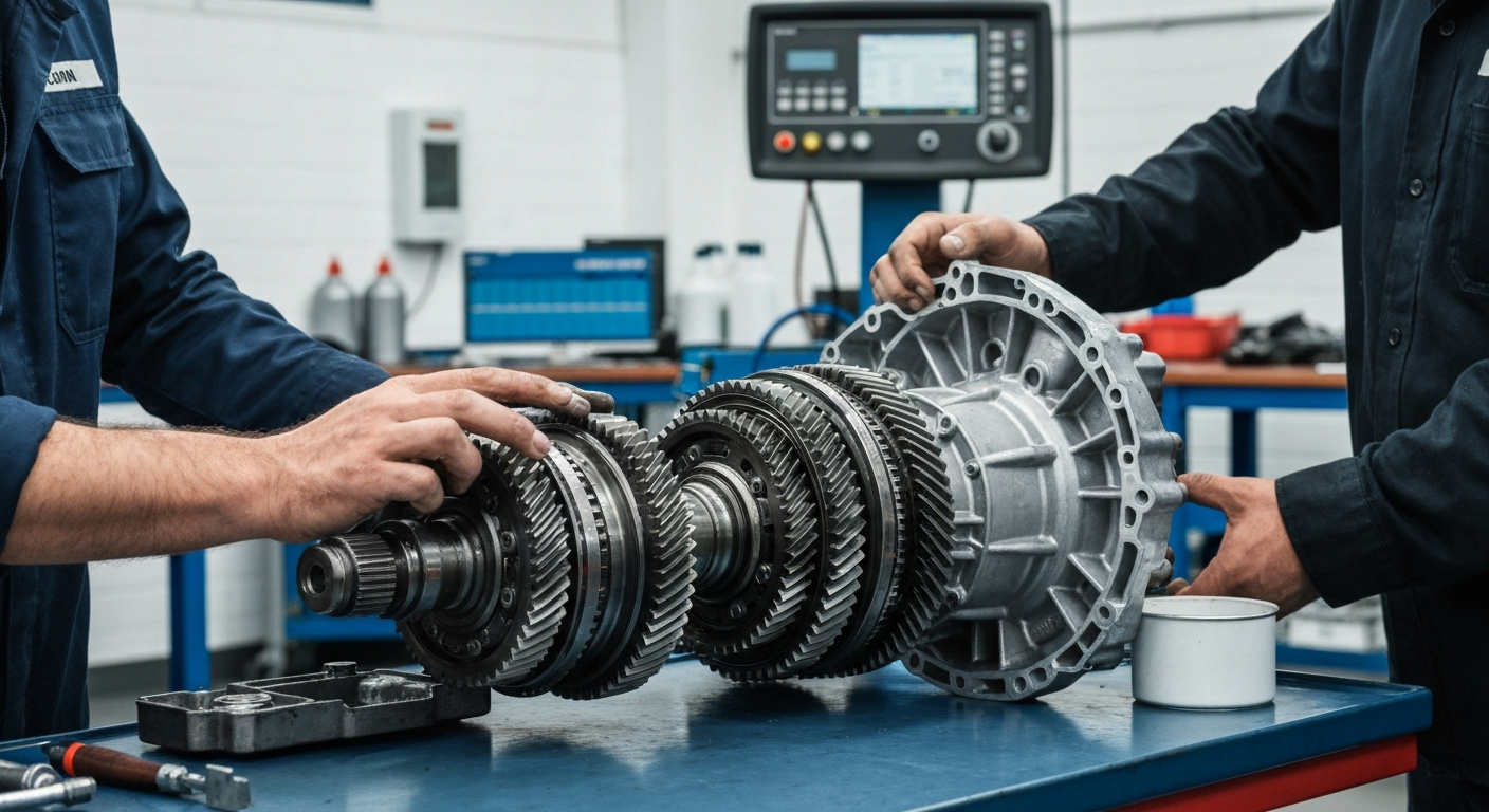 Transmission Repair Service – Professional Diagnostics at Hyperion Auto Repair Los Angeles Professional mechanic performing transmission inspection and repair at Hyperion Auto Repair in Los Angeles